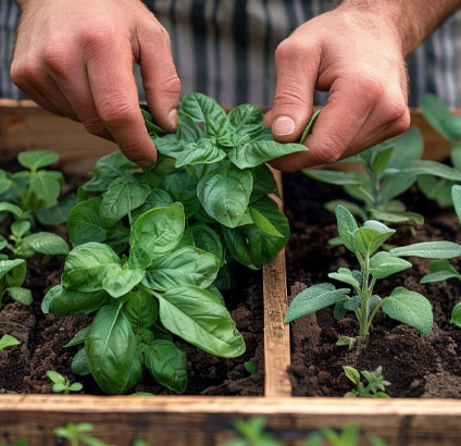planting herbs in box